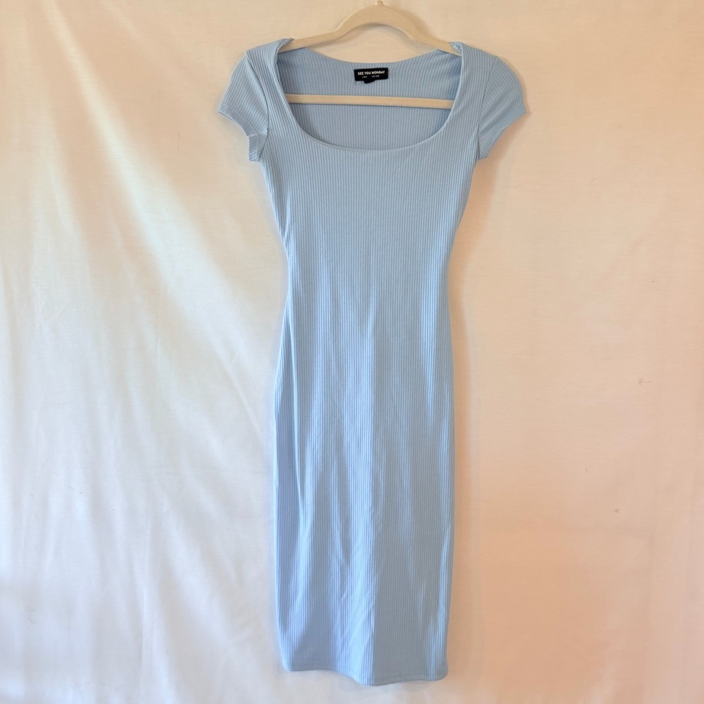 REVOLVE See You Monday  Light Blue Ribbed Midi Dress